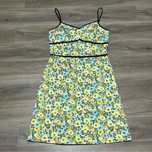 Sag Harbor 12 Dress Yellow Floral Bold Pastel Cotton Easter Cottagecore Zip VTG